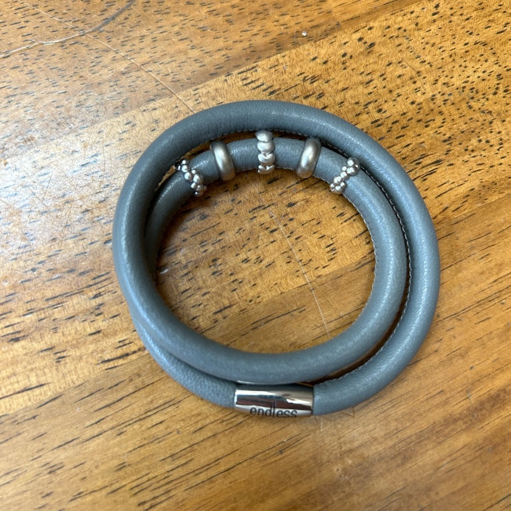 Endless Leather Bracelet with Charms in Charcoal Gray